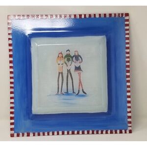 Hand-Painted Large Platter-14” Blue Framed Glass-Reverse Holliday